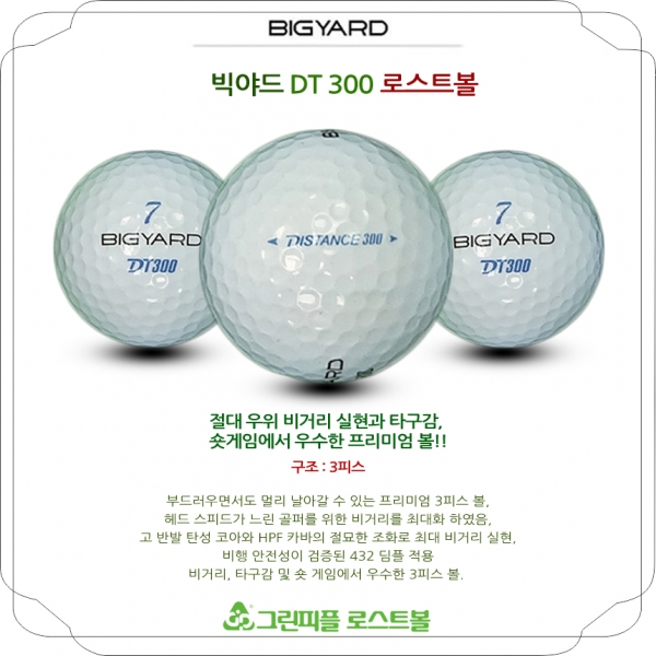 그린피플,[G.PLUS] 빅야드 DT 300 3피스 A-급 로스트볼 16개 64개(4팩)